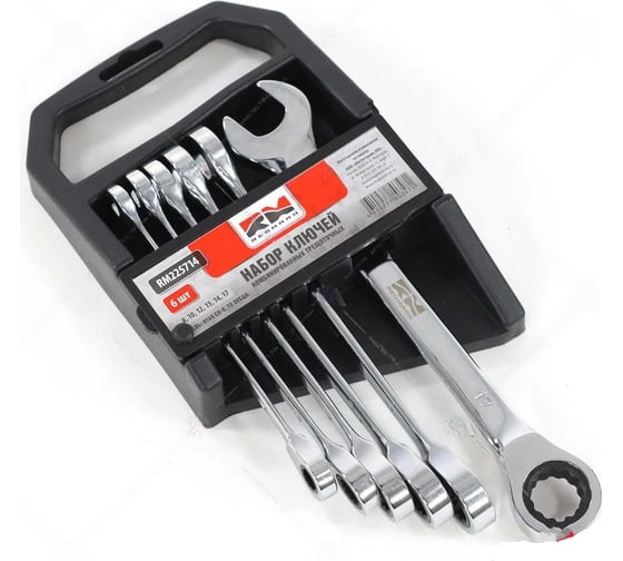 Изображение товара Набор комбинированных трещоточных ключей REDMARK 6 шт: 8,10,12,13,14,17, холдер RM225714