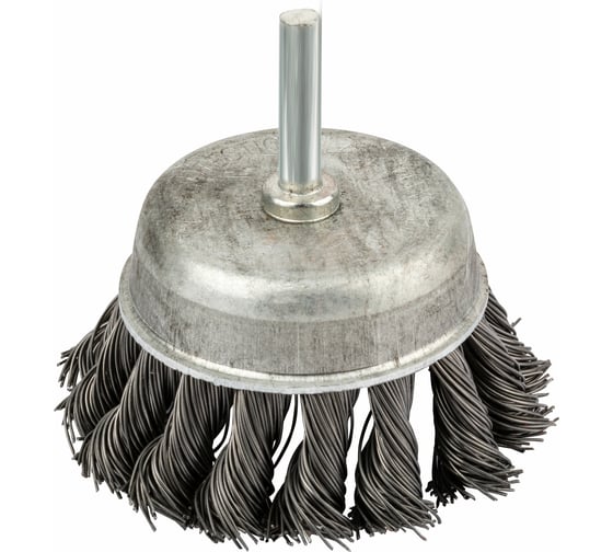 Изображение товара Корщетка чашечная 75 мм, со шпилькой, стальная витая проволока для дрели КУРС 38478