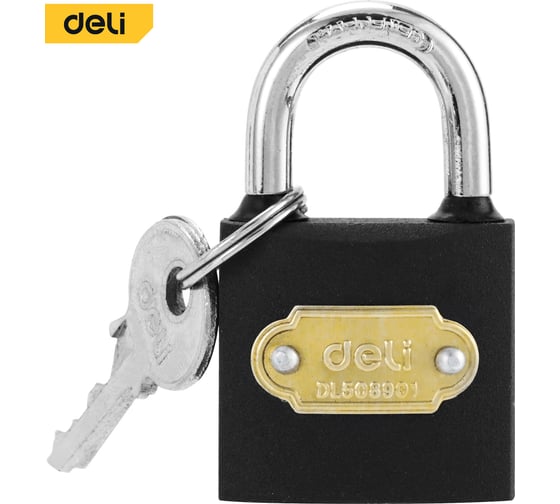 Изображение товара Навесной замок DELI 32 мм dl508901 (автомат, личинка латунь,, 3 ключа, защита от влаги) 130321