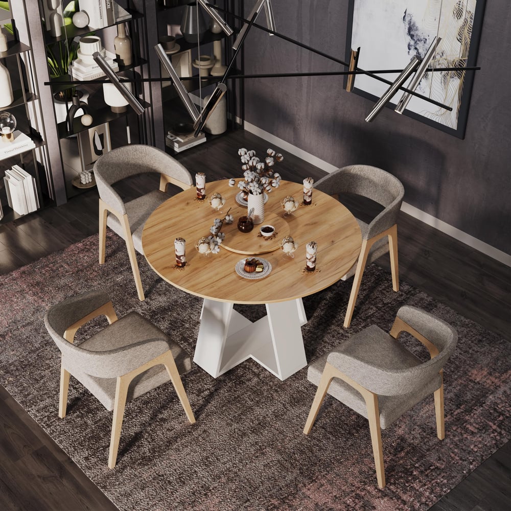 Изображение товара Обеденный стол ТриЯ Райнер Тип 1 белый/дуб крафт золотой 248528