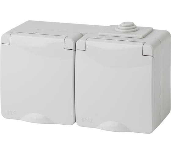 Изображение товара Горизонтальная розетка ЭРА 11260303 2х2PE, IP65, 16A, 250В, ОУ, серый Б0035991