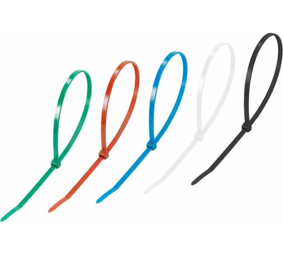 Изображение товара Нейлоновая кабельная стяжка REXANT 300x4,8мм, набор 5 цветов 25 шт/уп 07-0308-25