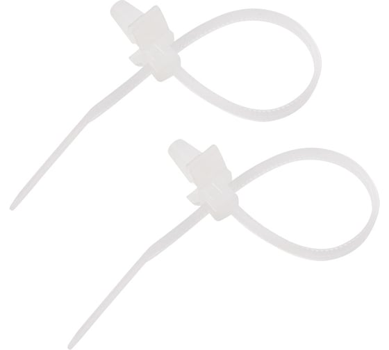 Изображение товара Нейлоновая стяжка с крепежным пистоном REXANT 100x2,5мм, ø 2,4мм, белая 100 шт/уп 07-0107