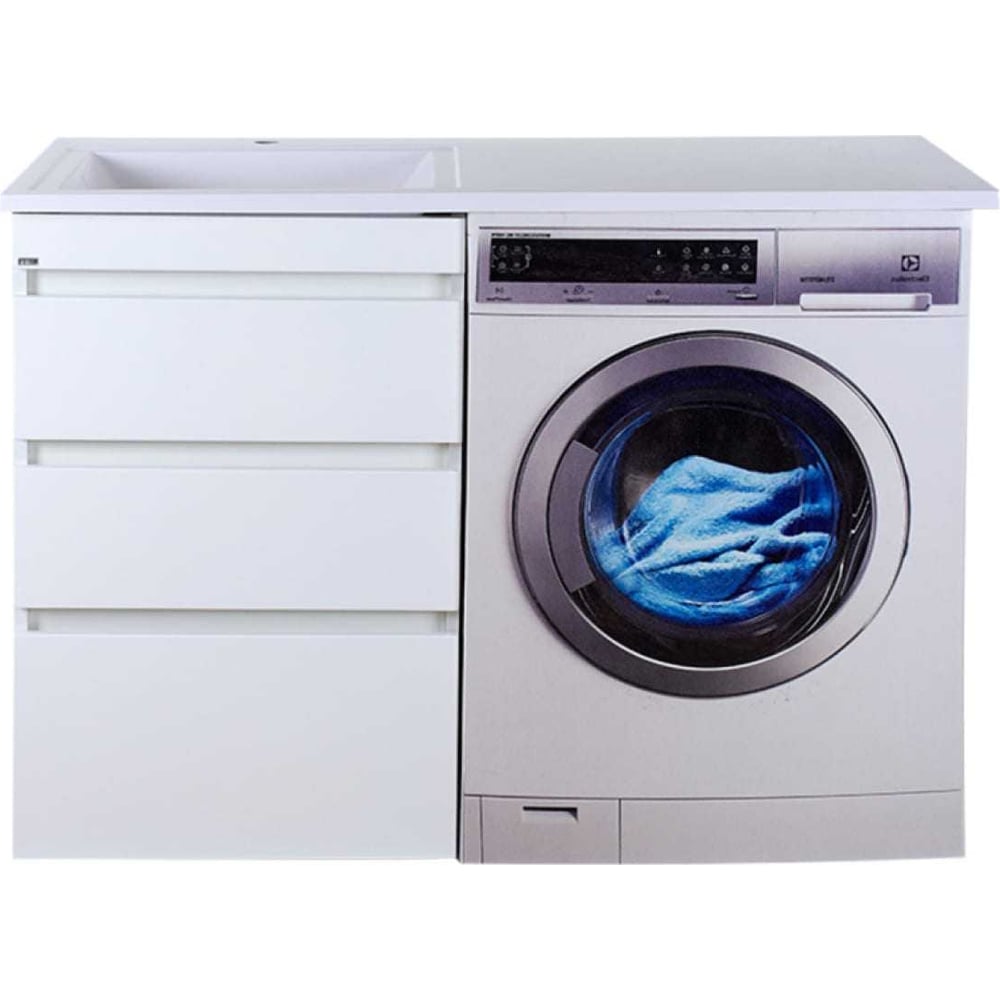 Изображение товара Модульная тумба под стиральную машину Misty Фостер 55 с 3 ящиками белая