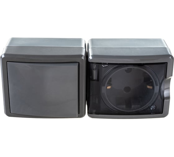 Изображение товара Вертикальный блок: розетка + выключатель ЭРА 11740703, IP54, 16A250В, ОУ, Эксперт Б0036005