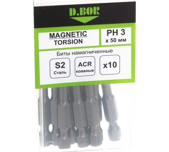 Изображение товара Биты намагниченные MAGNETIC (10 шт; Ph3; 50 мм; Torsion) D.BOR D-MTA-PH03-050-010
