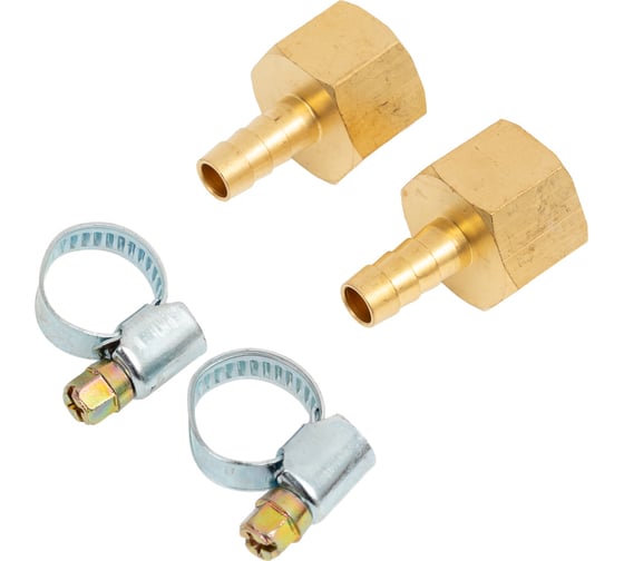 Изображение товара Штуцер пневматический внутренняя резьба 1/2- елочка 8 мм, 2 шт. + хомуты ROCKFORCE RF-FFH08/05(1844)