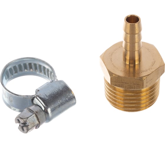 Изображение товара Штуцер пневматический наружная резьба 1/2- елочка 6 мм, 2 шт. + хомуты ROCKFORCE RF-MH08/04(1907)