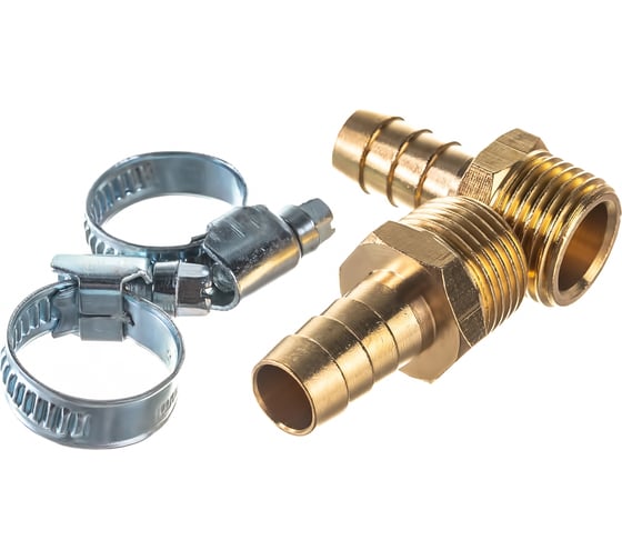 Изображение товара Штуцер пневматический наружная резьба 1/2- елочка 12 мм, 2 шт. + хомуты ROCKFORCE RF-MH08/08(1910)