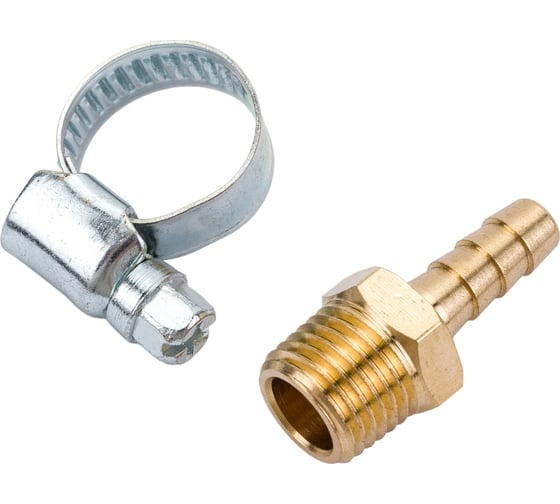 Изображение товара Штуцер пневматический наружная резьба 1/4- елочка 6 мм, 2 шт. + хомуты ROCKFORCE RF-MH04/04(1876)