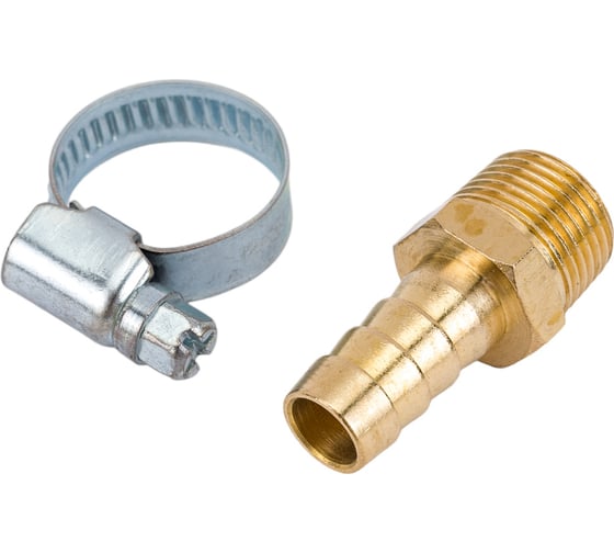 Изображение товара Штуцер пневматический наружная резьба 3/8- елочка 10 мм, 2 шт. + хомуты ROCKFORCE RF-MH06/06(1905)