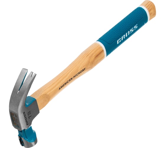 Изображение товара Молоток-гвоздодер GROSS American hickory 200г, угол 45, магнит, обрезиненная рукоятка 10414