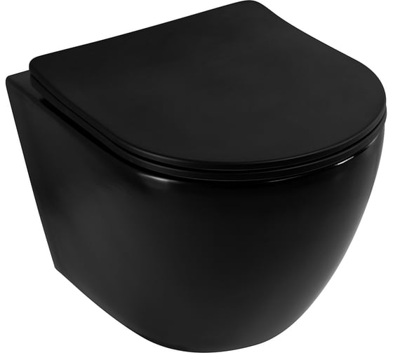 Изображение товара Подвесной безободковый унитаз Art&Max OVALE с сиденьем в комплекте, чёрный матовый AM011CHR-MB/SC