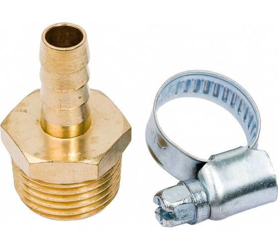 Изображение товара Штуцер пневматический наружная резьба 1/2- елочка 8 мм, 2 шт. + хомуты ROCKFORCE RF-MH08/05(1908)