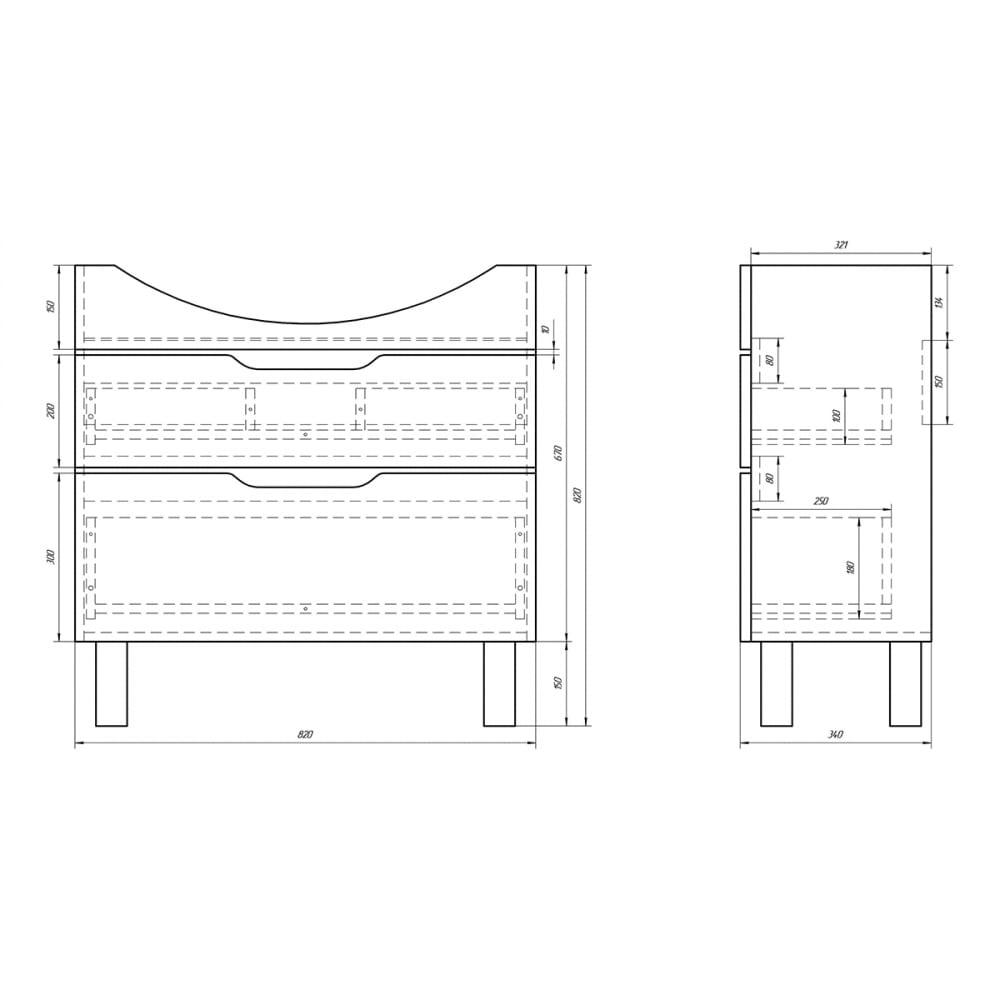 фото Тумба dreja eco laguna plus 85 new, белый лак, 2 ящика, органайзер 99.0107