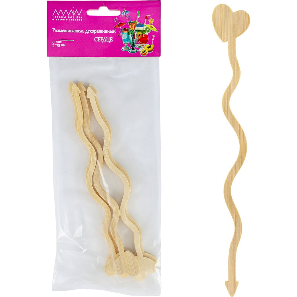 Изображение товара Размешиватель для напитков ALMIN 175 мм набор 6 шт бамбук