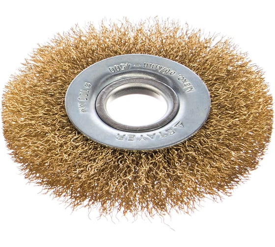 Изображение товара Щетка дисковая PROFESSIONAL (100х22 мм; витая стальная латунированная проволока; 0.3 мм) для УШМ STAYER 35122-100