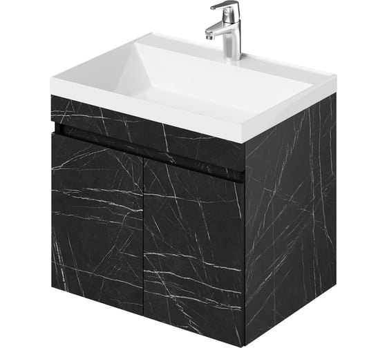 Изображение товара Тумба с раковниной подвесная IKA alta 60 600x447x545 распашная Камень Пьетра Гриджиа черный 4657810332966