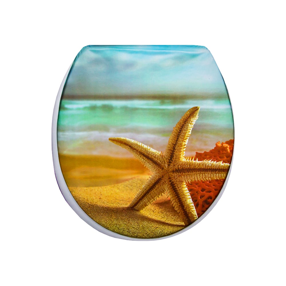 Изображение товара Мягкое сиденье для унитаза Сантис морская звезда 014320, овальное, белое с рисунком