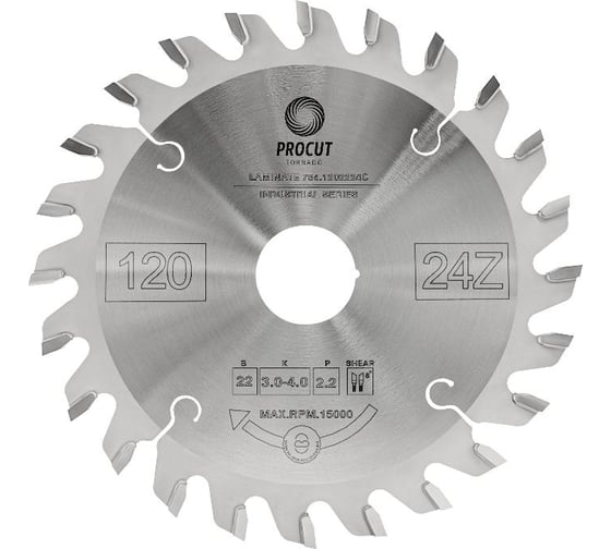 Изображение товара Диск подрезной конический (120x22x3.0/4.0/p=2.2 мм; z24) Conical tooth PROCUT 756.1202224