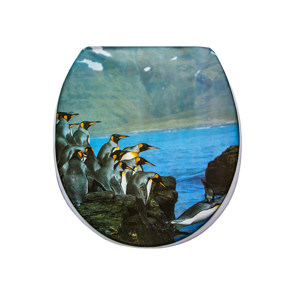 Изображение товара Мягкое сиденье для унитаза Сантис пингвины 002242 белый с рисунком
