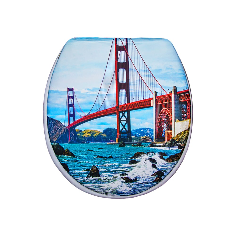 Изображение товара Мягкое сиденье для унитаза Сантис Бруклин 017026, овальная форма, белый с рисунком