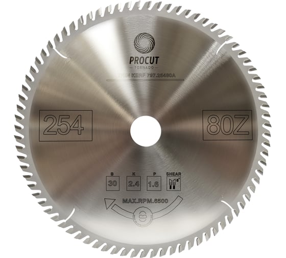 Изображение товара Диск торцовочный с тонким пропилом (254x30x2.4/1.6 мм; Z=80) PROCUT 797.2543080A