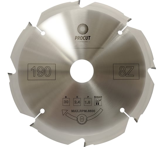 Изображение товара Диск алмазный по фиброцементу с алмазными PCD зубьями (190x30x2.4/1.8 мм; Z=8) PROCUT 795.1903008D