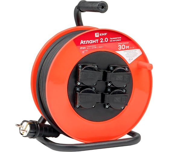 Изображение товара Удлинитель EKF PROxima Атлант 2.0, 4 гнезда, 30м, ПВС 3x1.5, 16А/3.5кВт, IP44 UKA02-16-315-4-30-IP44