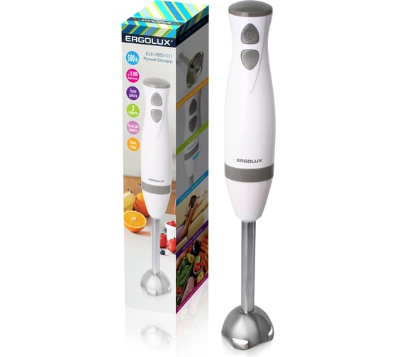 Изображение товара Блендер ERGOLUX ELX-HB02-C31 бело-серый, нержавеющая сталь, 2 скорости, 500Вт, 220-240В 13125