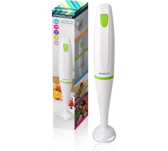 Изображение товара Блендер ERGOLUX ELX-HB01-C34 бело-салатовый, пластик, 1 скорость, 250Вт, 220-240В 13124