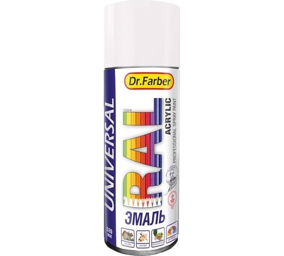 Изображение товара Эмаль-аэрозоль MAV RAL 9003 сигнальный белый Dr. Farber акриловая матовая 520 мл 302934