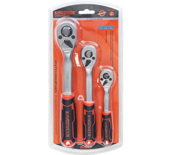 Изображение товара Набор трещоток KINGQUEEN 72 зуба 1/2", 3/8", 1/4", 3 предмета WIB-24