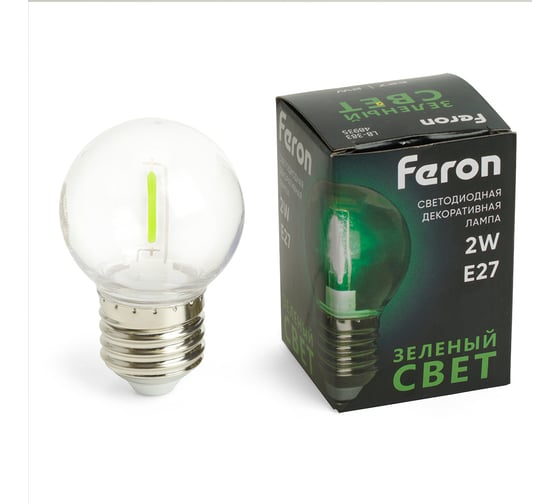 Изображение товара Светодиодная лампа FERON lb-383 шарик прозрачный e27 2w зеленый 48935