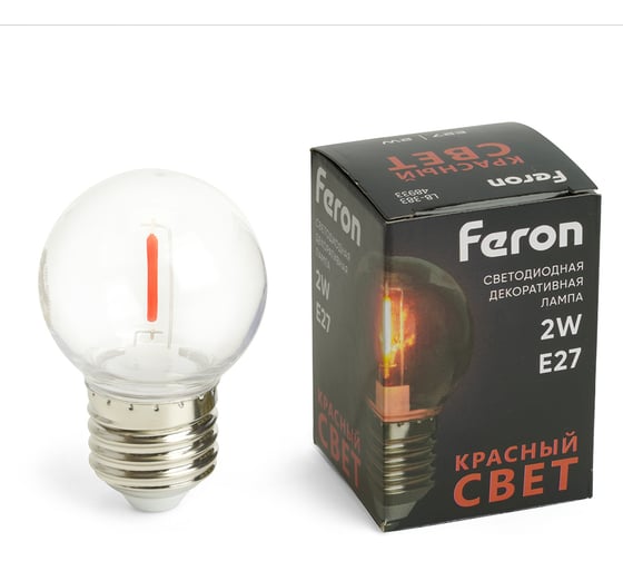 Изображение товара Светодиодная лампа FERON lb-383 шарик прозрачный Е27 2w красный 48933
