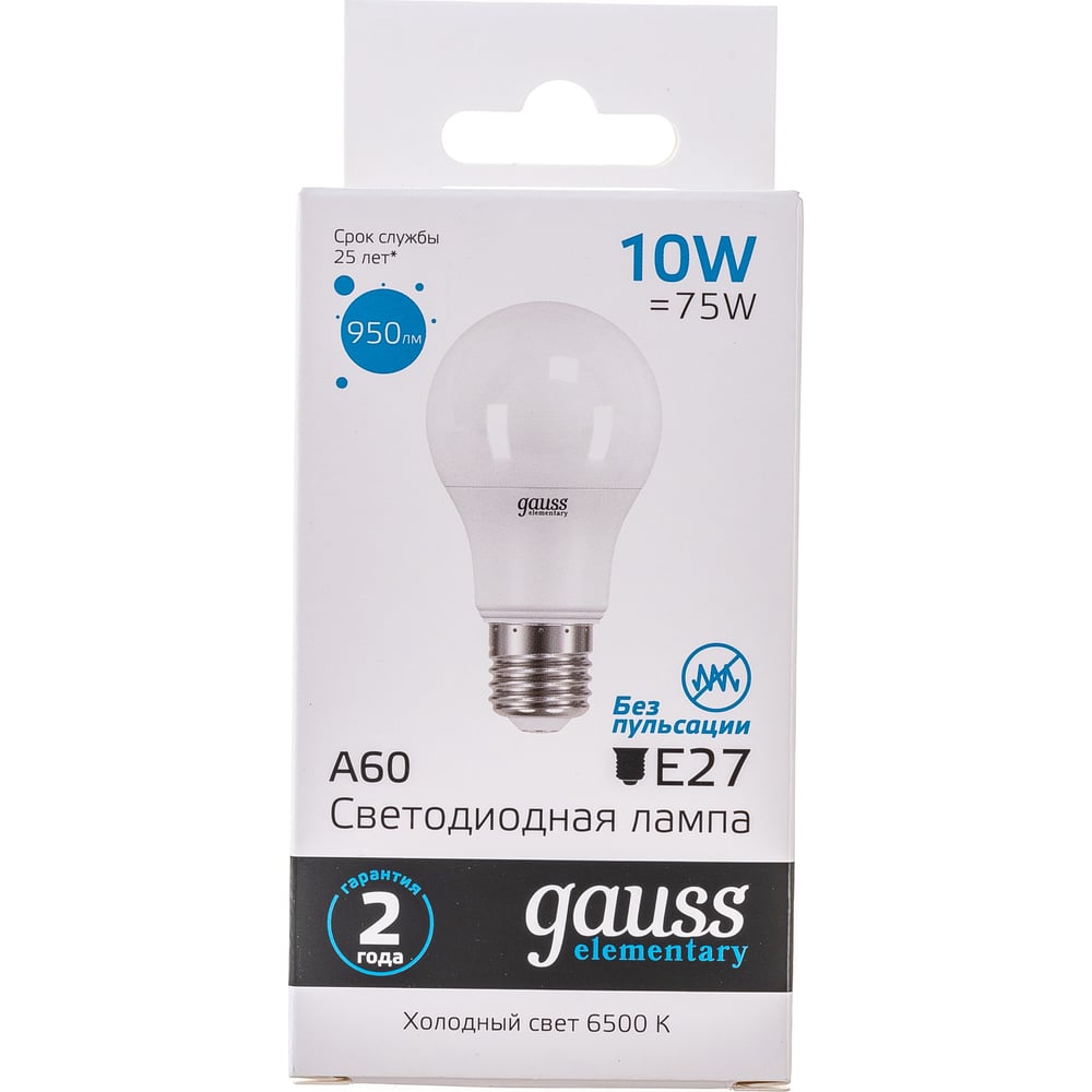 Изображение товара Лампа Gauss LED Elementary A60 10W E27 950lm 6500K холодный белый