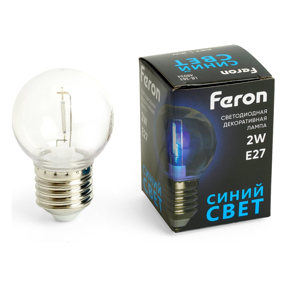 Изображение товара Светодиодная лампа FERON lb-383 шарик прозрачная синяя E27 2W декоративное освещение