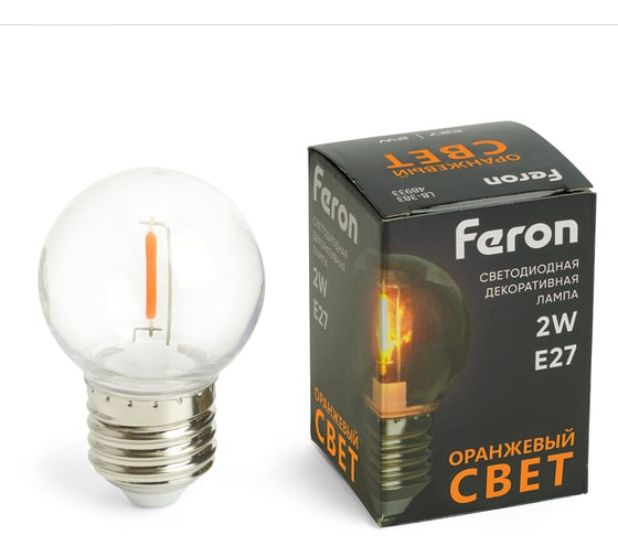 Изображение товара Светодиодная лампа FERON lb-383 шарик прозрачный Е27 2w оранжевый 48932