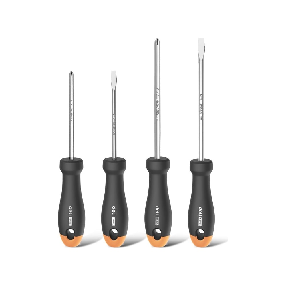 Набор отверток DELI Home SeriesGray HT1004C используется для работ с резьбовыми соединениями в процессе ремонта или монтажа. Стержни изготовлены из качественной хромованадиевой стали, что обеспечивает высокую антикоррозийную стойкость и долговечность. Лазерной гравировкой на стержни нанесен типоразмер отвертки. Магнитный наконечник способствует снижению вероятности потери крепежа, с которым производится работа. Эргономичная двухкомпонентная TPR+PP рукоятка с покрытием SoftTouchне скользит в руках, гарантируя продолжительную комфортную работу, да и просто приятная на ощупь. Предусмотренное конструкцией специальное отверстие в рукояти поможет эффективно сэкономить пространство для хранения. Эксклюзивный дизайн - изящный, но одновременно строгий и современный - уделяет внимание каждой детали. Отвертки упакованы в стильную картонную коробку и будут отличным подарком для любителей качественного, современного инструмента.