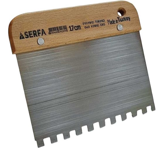 Изображение товара Широкий шпатель Serfa зубчатый 8x8, деревянная ручка 17 см 289