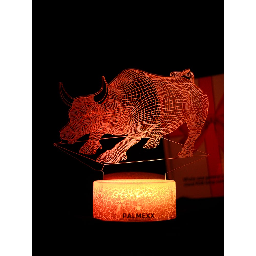 Изображение товара Светодиодный ночник 3d PALMEXX бычок RGB 7 цветов для детской комнаты