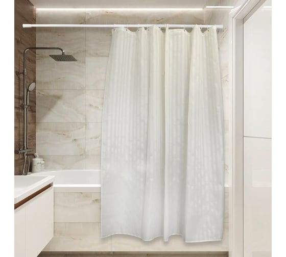 Изображение товара Тканевая штора для ванной Сантис pe-404, бежевый сатин, 90 г/кв.м, 180x180 см 038691