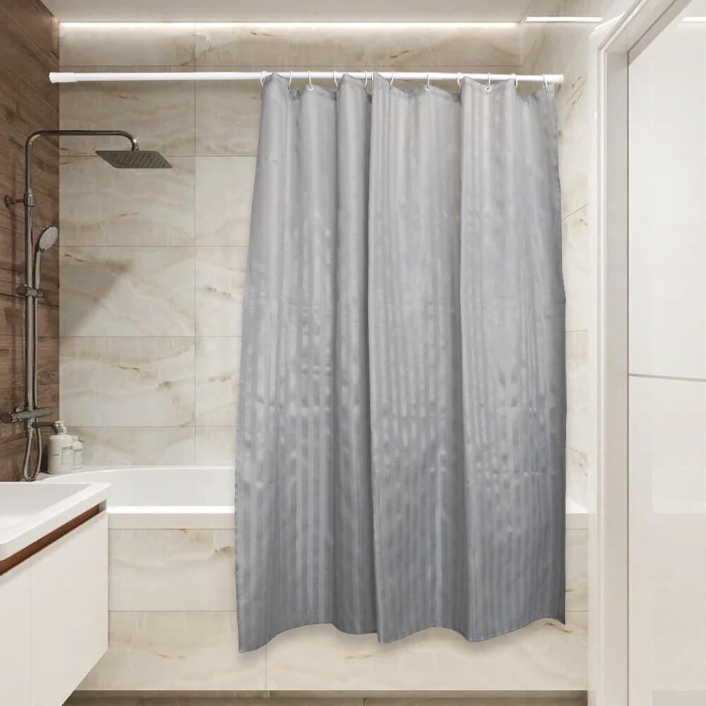 Изображение товара Тканевая штора для ванной Сантис pe-402, серый сатин, 90 г/кв.м, 180x180 см 038689