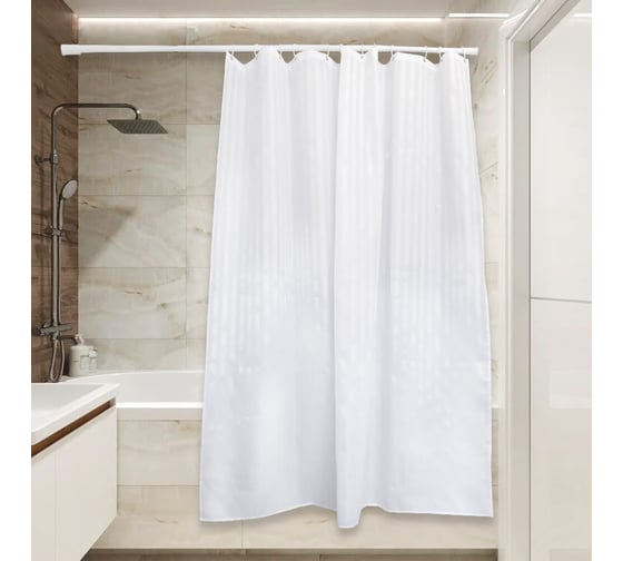 Изображение товара Тканевая штора для ванной Сантис pe-401, белый сатин, 90 г/кв.м, 180x180 см 038688