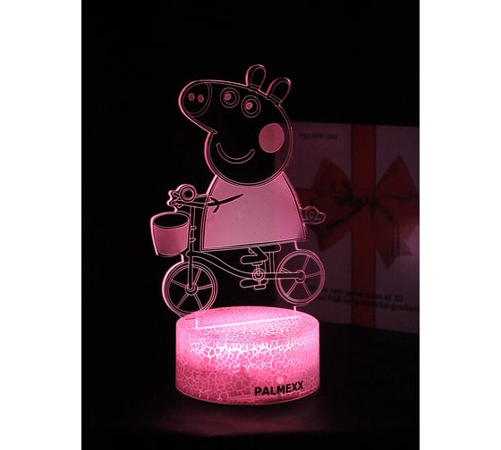 Изображение товара Светодиодный ночник PALMEXX 3d светильник led rgb 7 цветов (пеппа на велосипеде) PX/LAMP-049