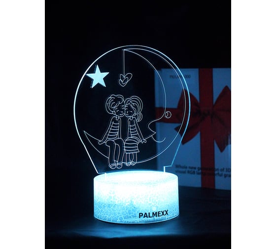 Изображение товара Светодиодный ночник PALMEXX 3d светильник led rgb 7 цветов (двое на луне) PX/LAMP-050