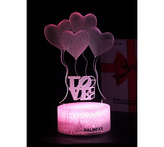 Изображение товара Светодиодный ночник PALMEXX 3d светильник led rgb 7 цветов (шары-сердечки) PX/LAMP-081