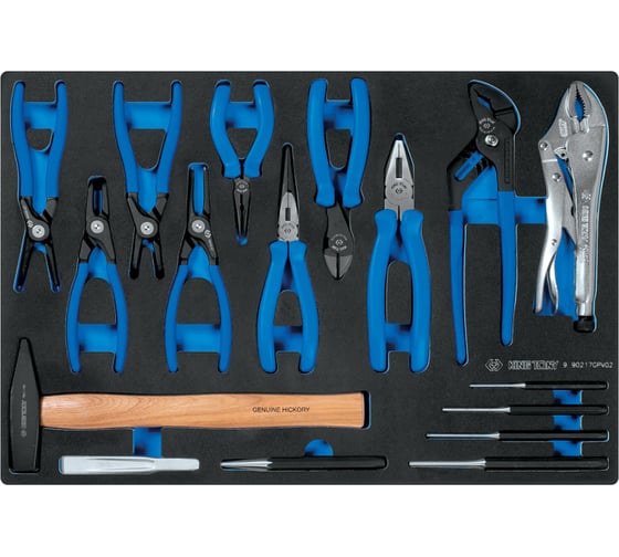 Изображение товара Набор съемников стопорных колец, молоток, выколотки, ложемент, 17 предметов KING TONY, 9-90217GRV02