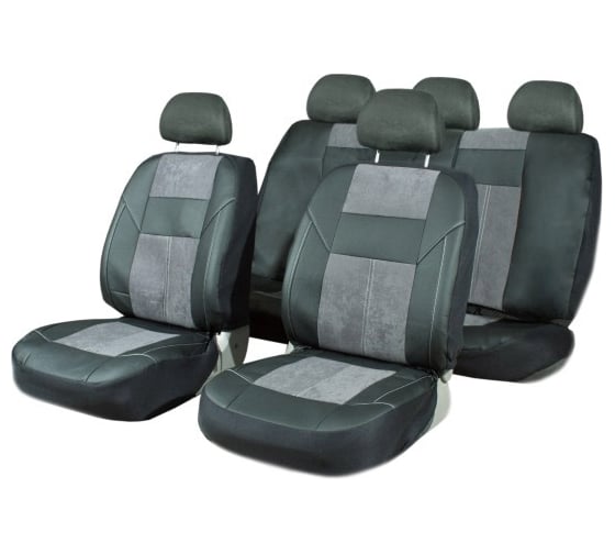 Изображение товара Чехлы на сиденья SKYWAY Prestige-2 экокожа/велюр, 11 предметов, черно/серый S01301037