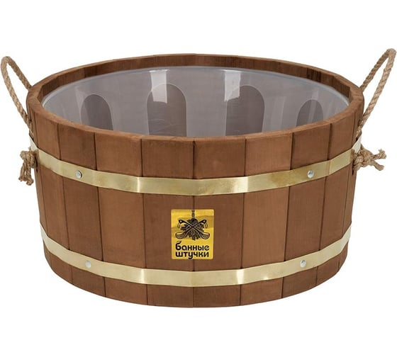 Изображение товара Ушат Банные Штучки шайка 10 л, термо, с латунным обручем, пластиковой вставкой, липа, 32554